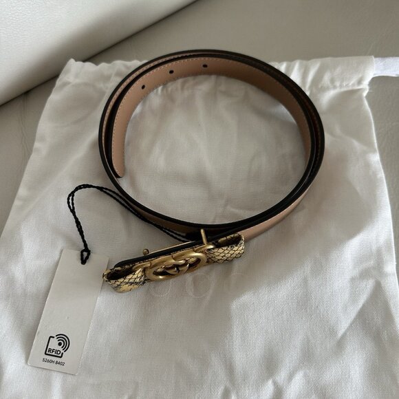 NWT GUCCI Belt Dark Beige Leather 70 Cm 28 In 100% Authentic Python GG - Picture 3 of 7